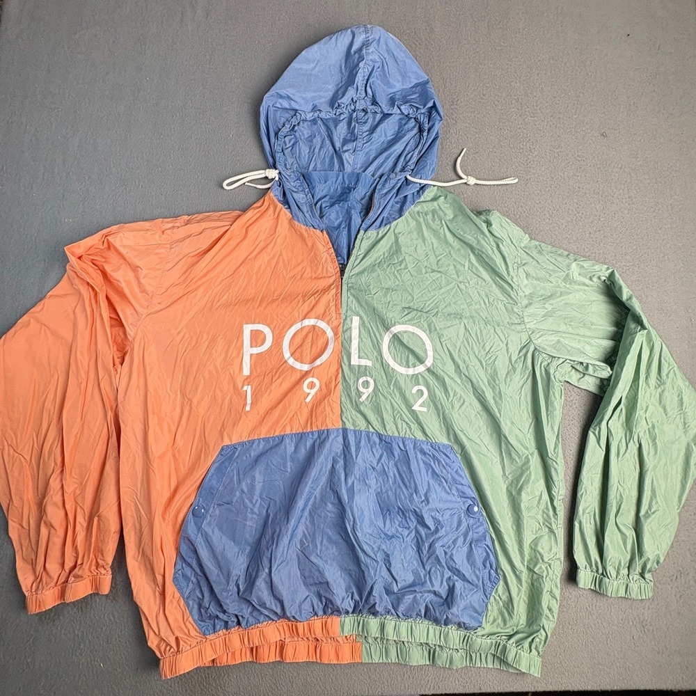 Polo Ralph Lauren 1992 Colorblock Windbreaker Hooded Pullover Jacket Mens L